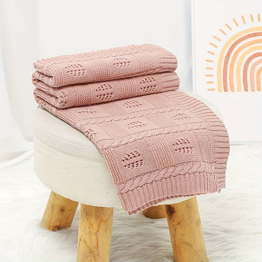 Cotton Knitted Baby Blanket Geometric Pattern Jacquard Weave Leaf Soft Bed Throw