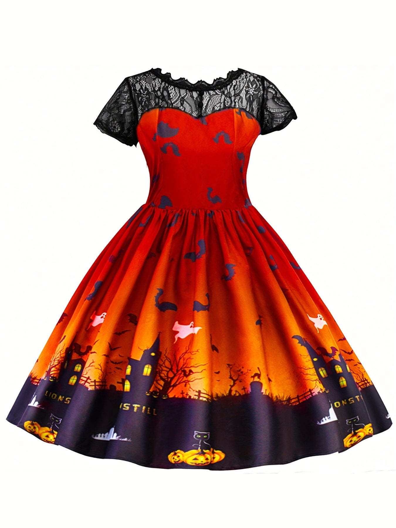 Girl's Halloween Lace Sleeve A Line Dress Costume