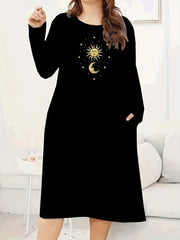  Sun & Moon Print Long Sleeve Tee Dress
