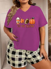  Pumpkin Slogan Print V Neck Pajama Top