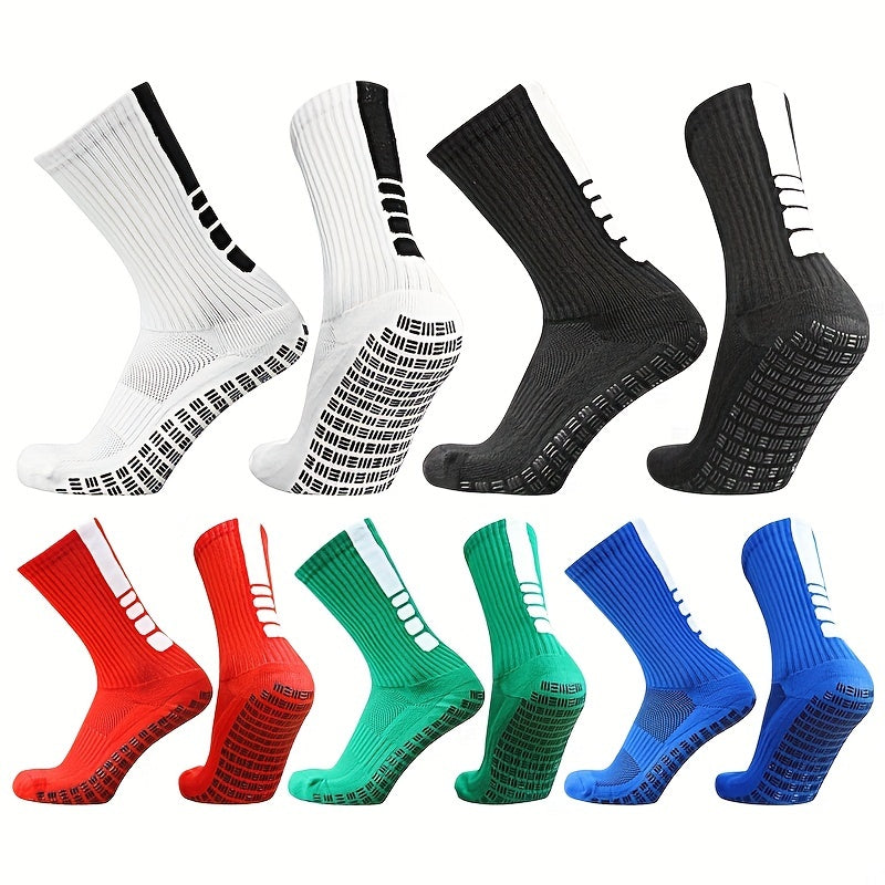 3 Pairs Striped Soccer Socks - Breathable, Sweat Absorbing, Non-slip