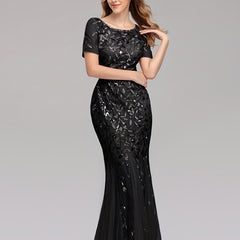 Sequined Mesh Pleated Maxi Dress for Party