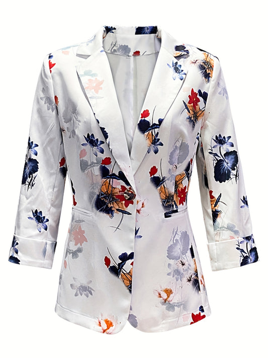 Floral Print Button Front Blazer for Office & Work Women's Clothing