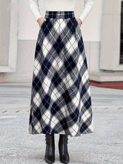 Plaid Maxi Skirt with Pockets