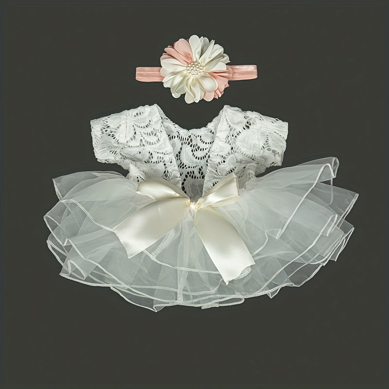 2pcs Baby Girl Lace Costume Photo Props Newborn Clothes Hairband Outfit