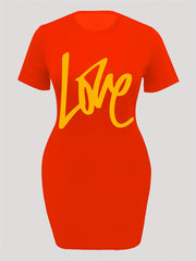  Casual Dress Women's Plus Letter Print Short Sleeve