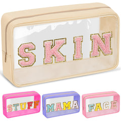 Chenille Letter Clear Makeup Bag Waterproof Portable Glitter Cosmetic Bag