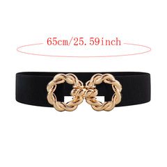 Women's Multicolor Elastic Belt w/ Golden Ring Buckle for Dress