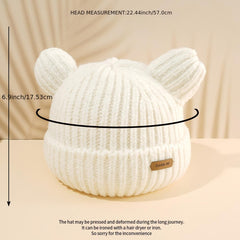 Pop Ears Beanie Winter Soft Knit Beanie Hat Warm Skull Cap for Women