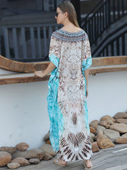  Boho Cover Up Women's V-neck Geometric Print Batwing Sleeve Split