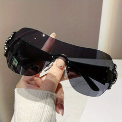 Y2K Sunglasses Wrap Around Rimless UV400 Sun Shades for Summer