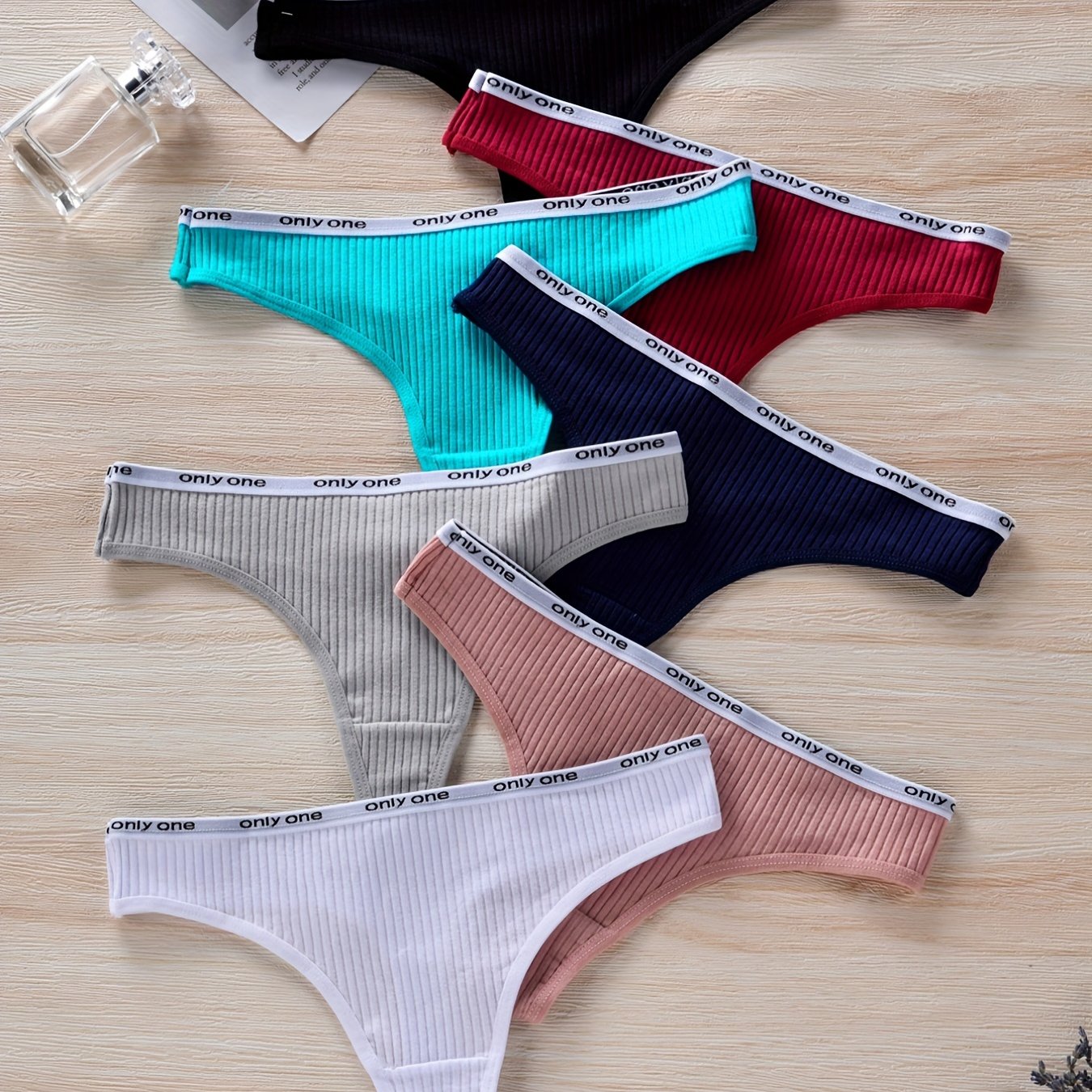 7pcs Letter Tape Thongs Comfy Low Waist Panties Women's Lingerie