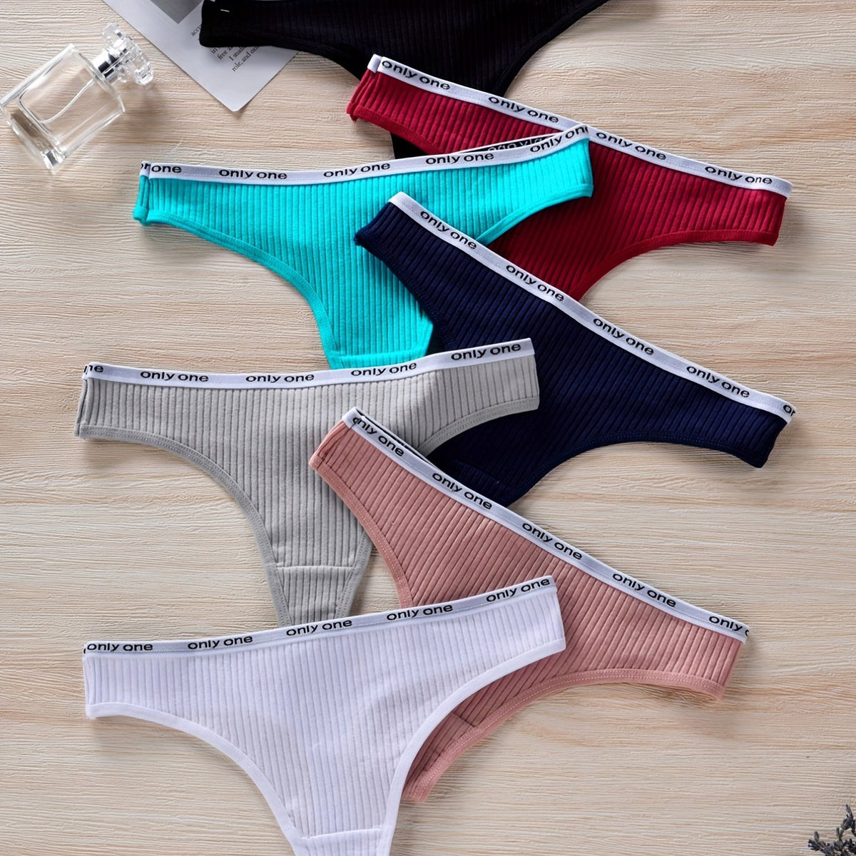 7pcs Letter Tape Thongs Comfy Low Waist Panties Women's Lingerie