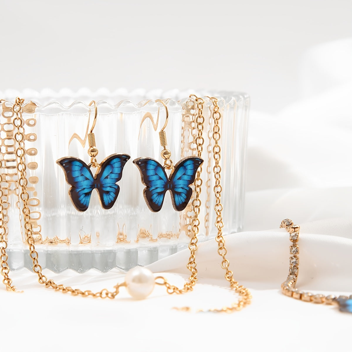 Butterfly Pendant Jewelry Set Necklace Bracelet Earrings