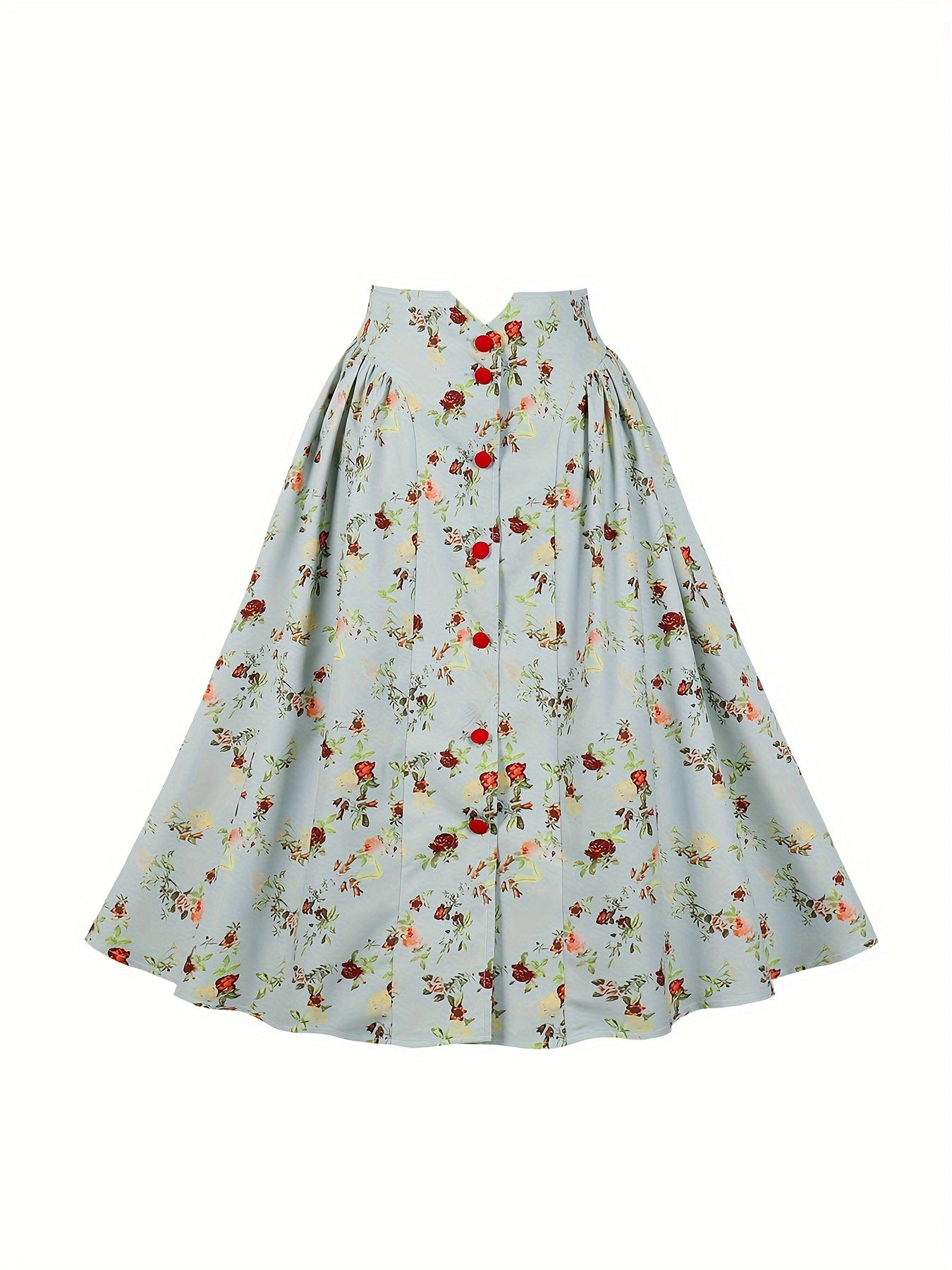 Women's Plus Floral Print Button Elastic Ruched A line Skirt