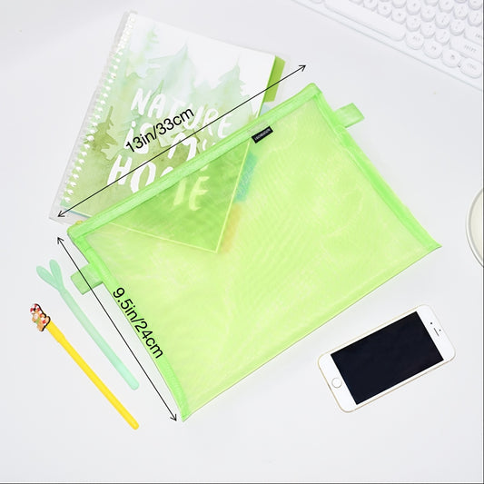 Nylon Grid Zipper File Bag Student Office Cosmetic Storage