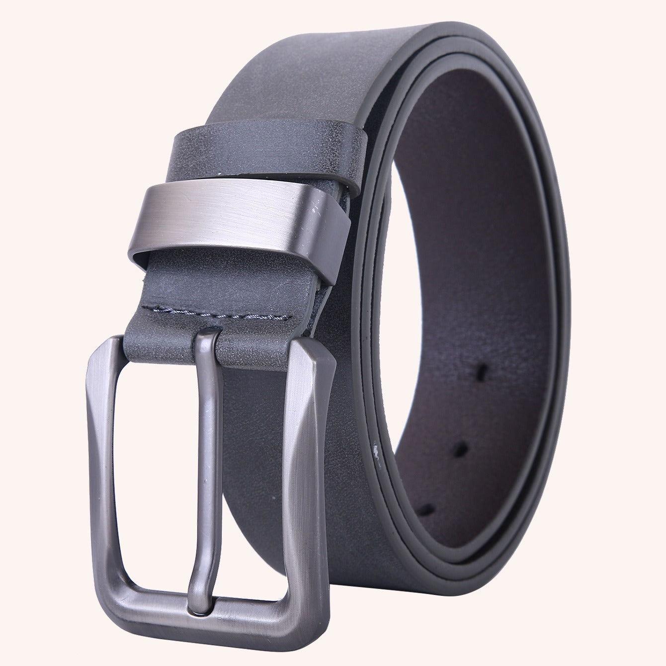 Men's Grey PU Leather Flat Belt