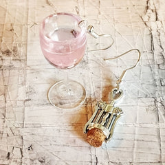 Funny Wine Glass & Bottle Opener Earrings - Holiday Gift