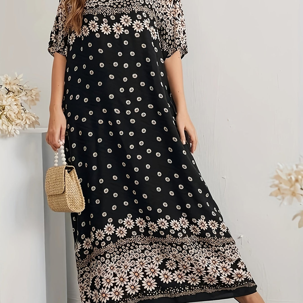  Daisy Print Kaftan Dress for Women