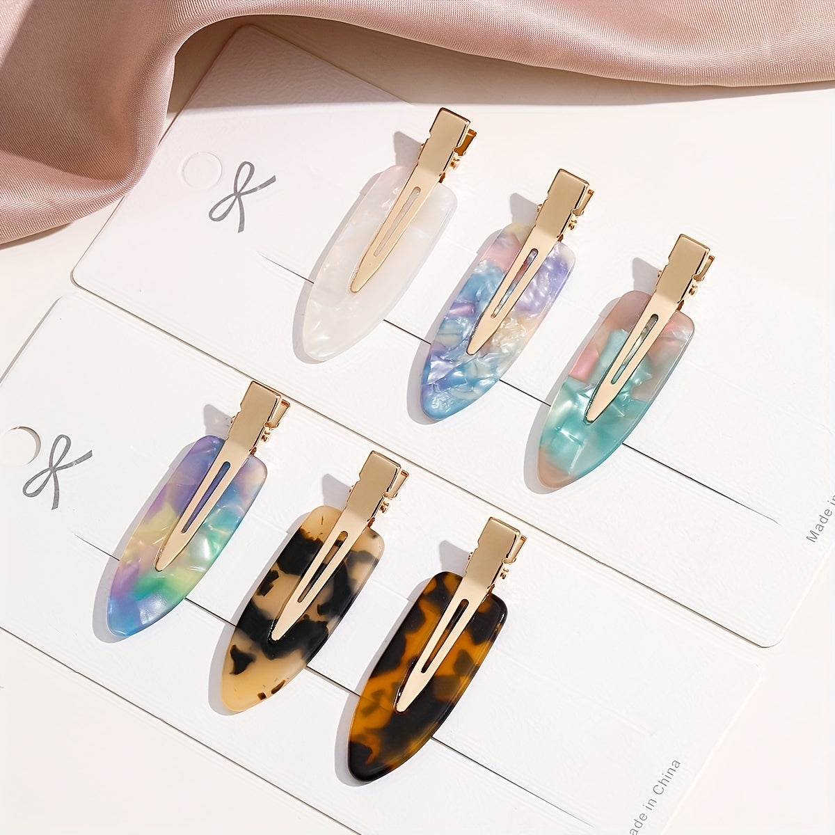 6pcs Acetate Hair Clip Seamless Side Clip Plaid Pattern Headwear