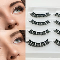 4 Pairs D Curling 12mm False Eyelashes Natural Look Thick Wispy Lashes