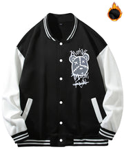Men's Casual Warm Baseball Jacket With Monster Graphic