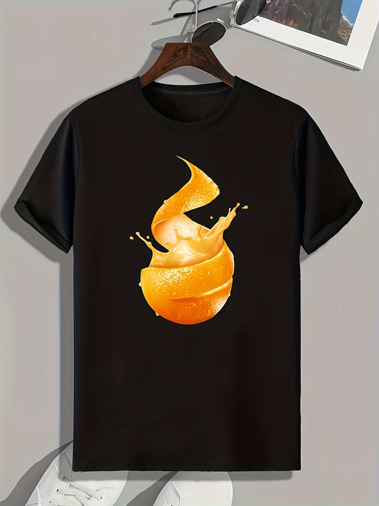 Men's Orange Pattern Print Slim Fit T-shirt