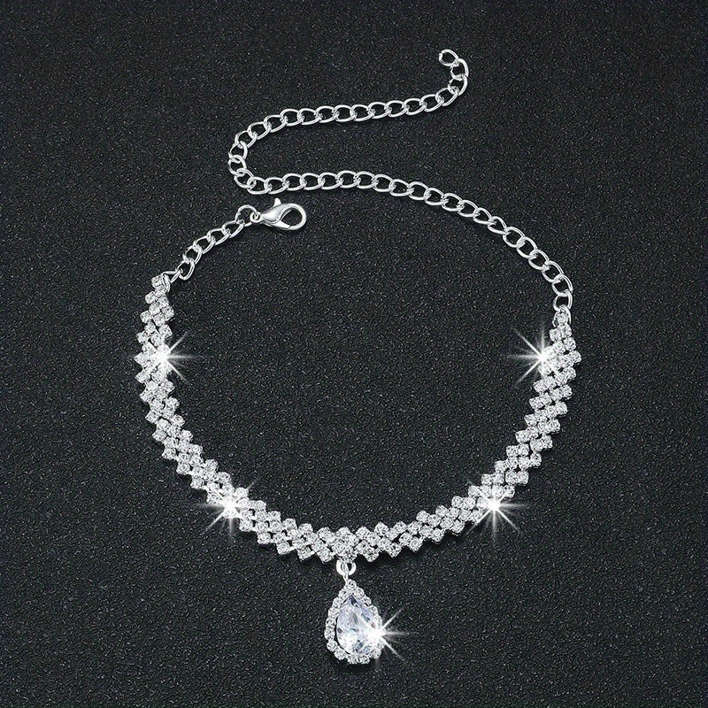 Heart Shape Rhinestone Pendant Chain Anklet Jewelry Gift