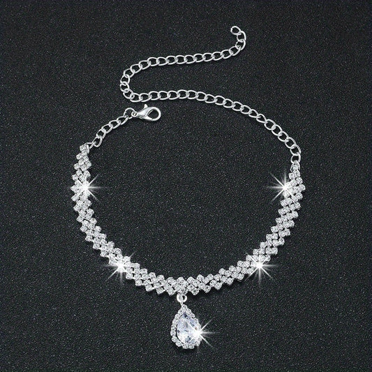Heart Shape Rhinestone Pendant Chain Anklet Jewelry Gift