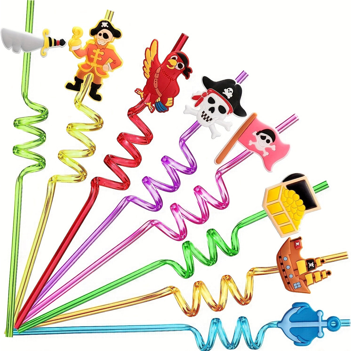 4pcs Pirate Party Favors Reusable Pirate Straws for Halloween