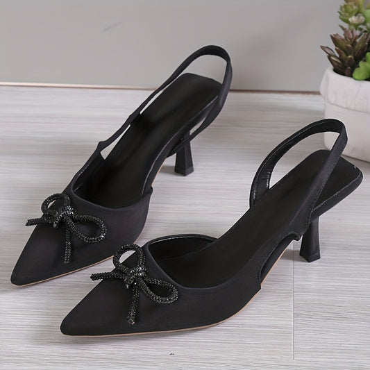 Women's Rhinestone Bow Sandals Slingback Stiletto Heel Shoes