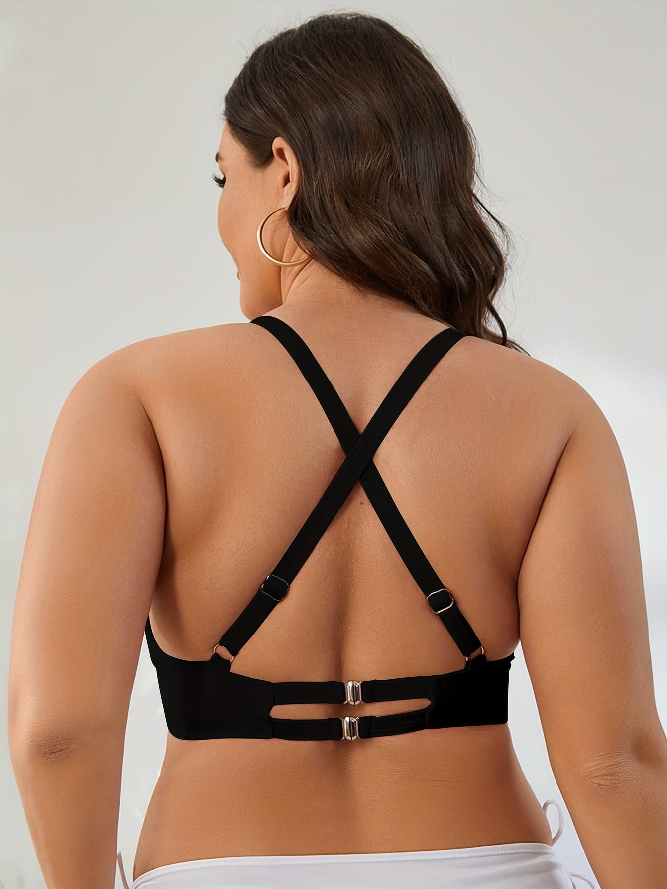  Cross Front V Neck Crisscross Back Bikini Top