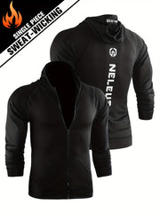Men's Compression Zip Up Hoodie Sweat Absorbing Long Sleeve Tops