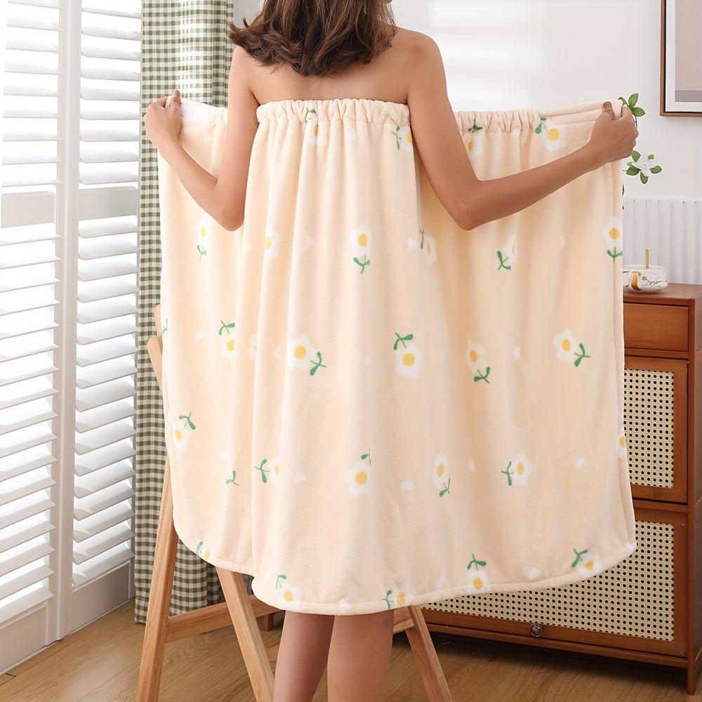 Flower Printed Bathrobe Skirt Wrap Towel for Women Adjustable Shower Nightgown