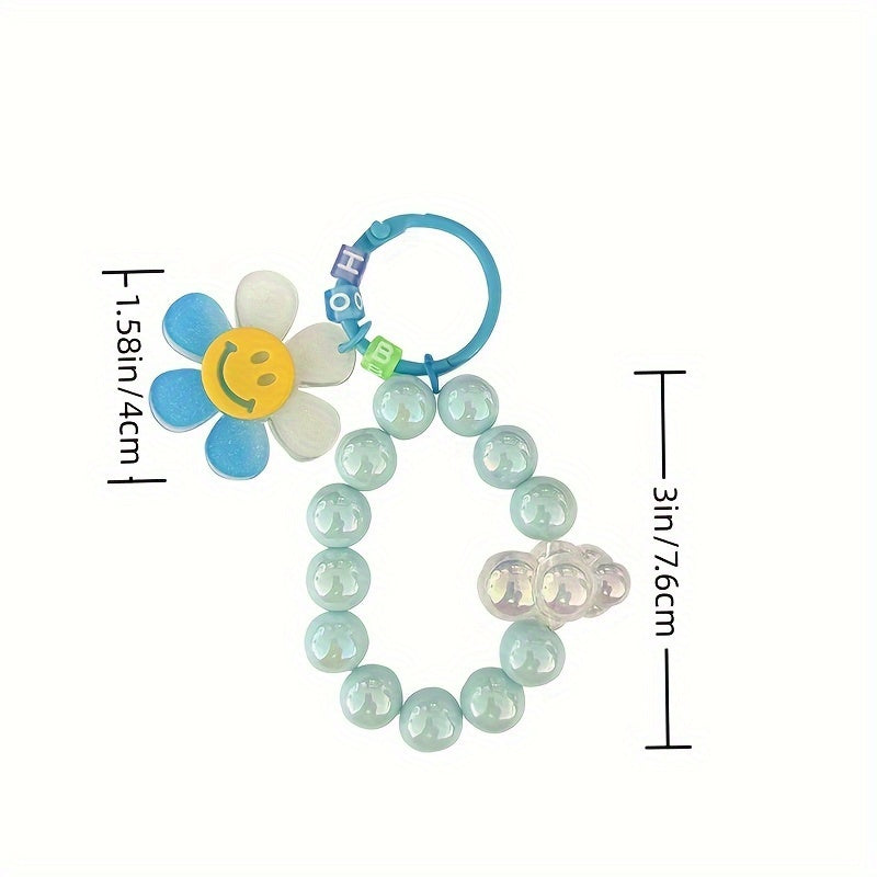 Colorful Flower Pendant Keychain Bracelet Beaded Keychain