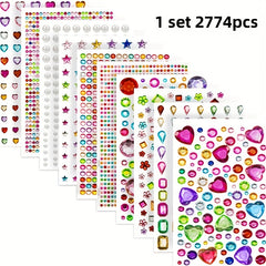 2774pcs Self Adhesive Gemstone Stickers Assorted Shapes Mixed Purple Red Yellow