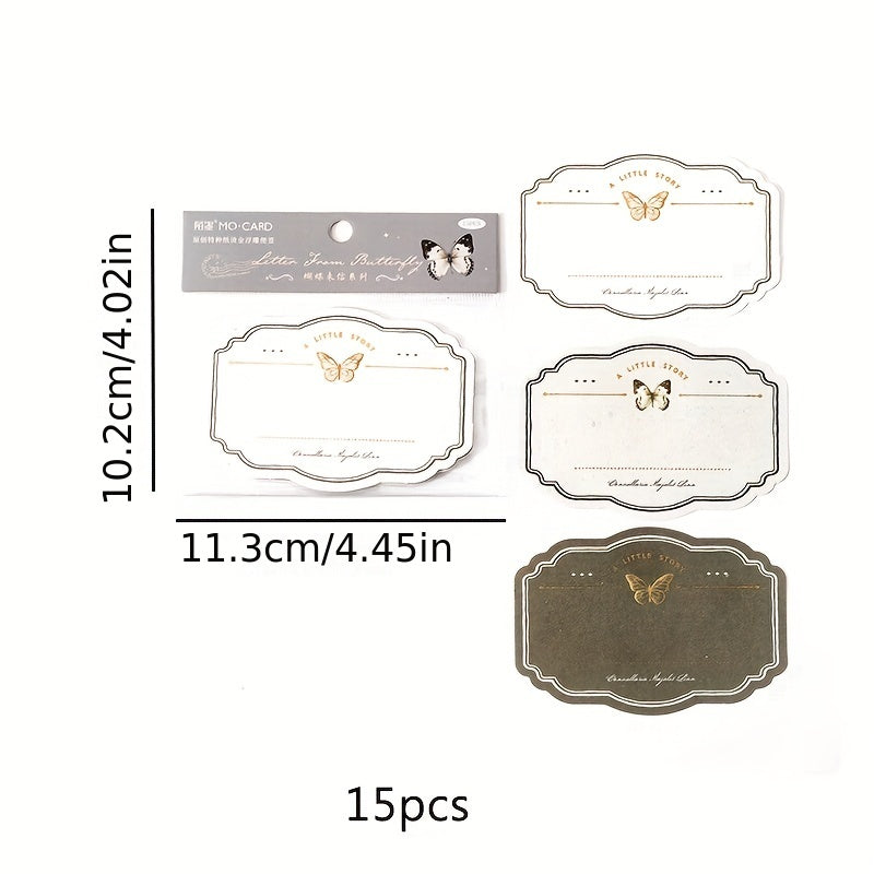 15 sheets Bronzing Embossed Sticky Notes Butterfly Letter Series
