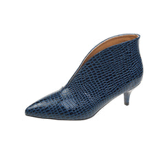 Crocodile Embossed Ankle Boots Women's Point Toe Heels