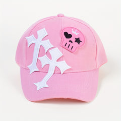 Gothic Skull Cross Patch Baseball Cap Y2K Hip Hop Baseball Cap Pink