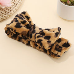 Leopard Plush Bow Headband Stretchy Headdress for Women