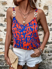 Graphic Print Metal Buckle Cami Top Sexy V Neck Summer Sleeveless Top