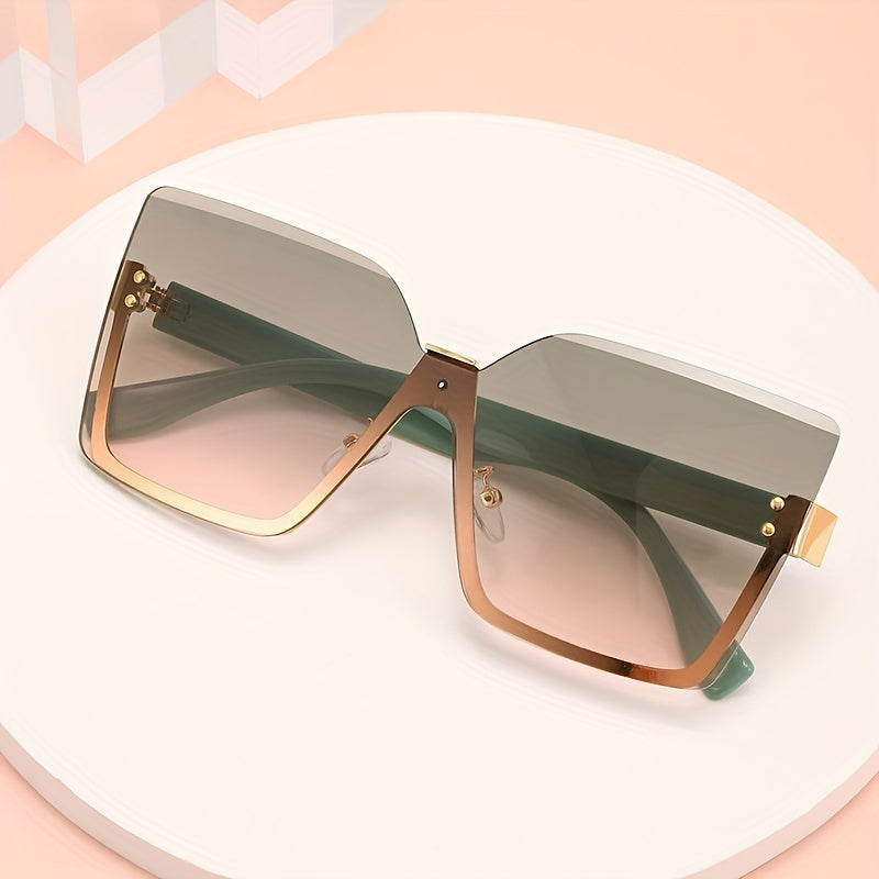 Oversized Semi Rimless Sunglasses For Women Men Gradient Glasses UV400