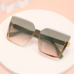 Oversized Semi Rimless Sunglasses For Women Men Gradient Glasses UV400