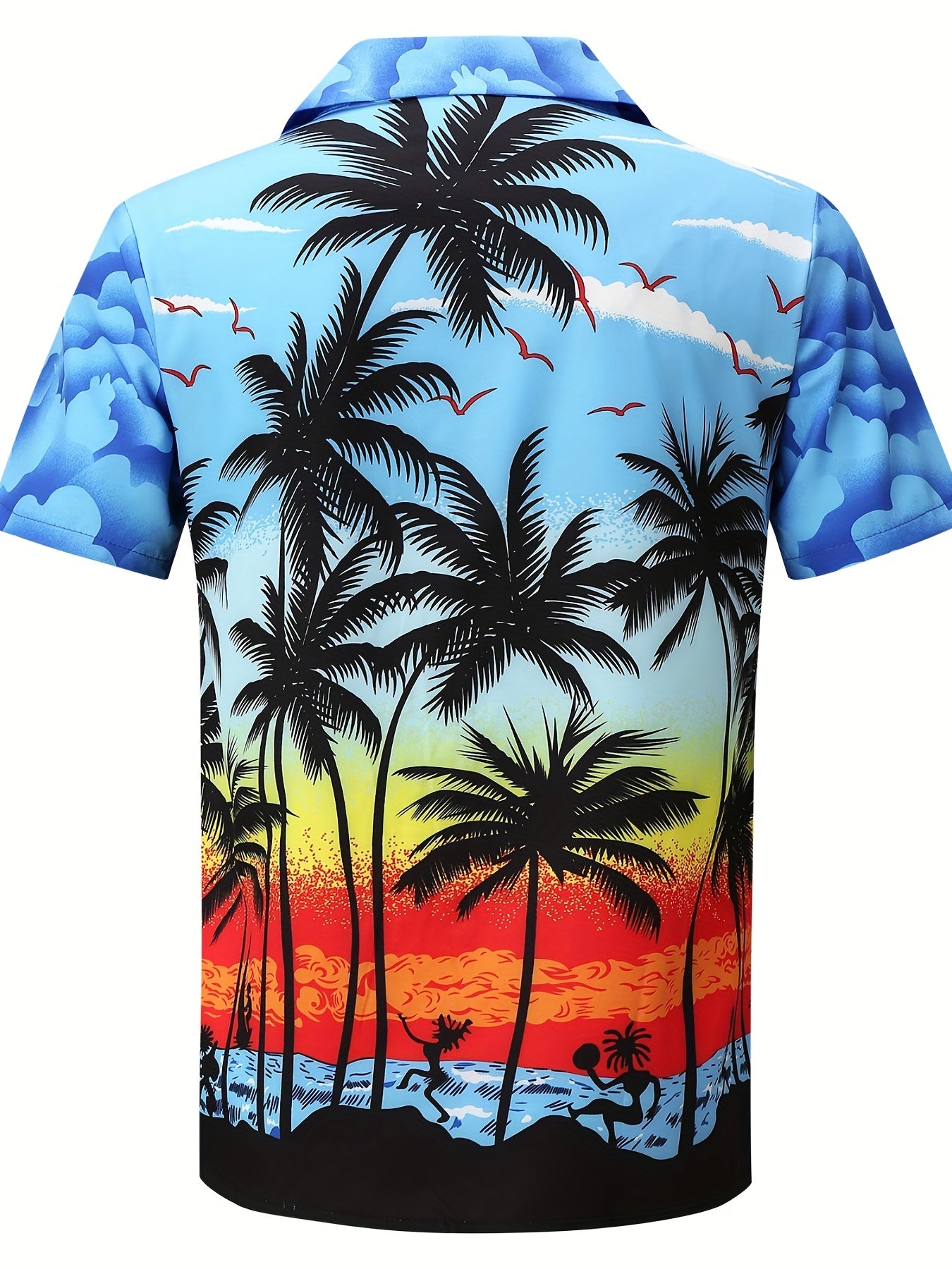 Coconut Tree Print Hawaiian Shirt Men's Casual Short Sleeve Top