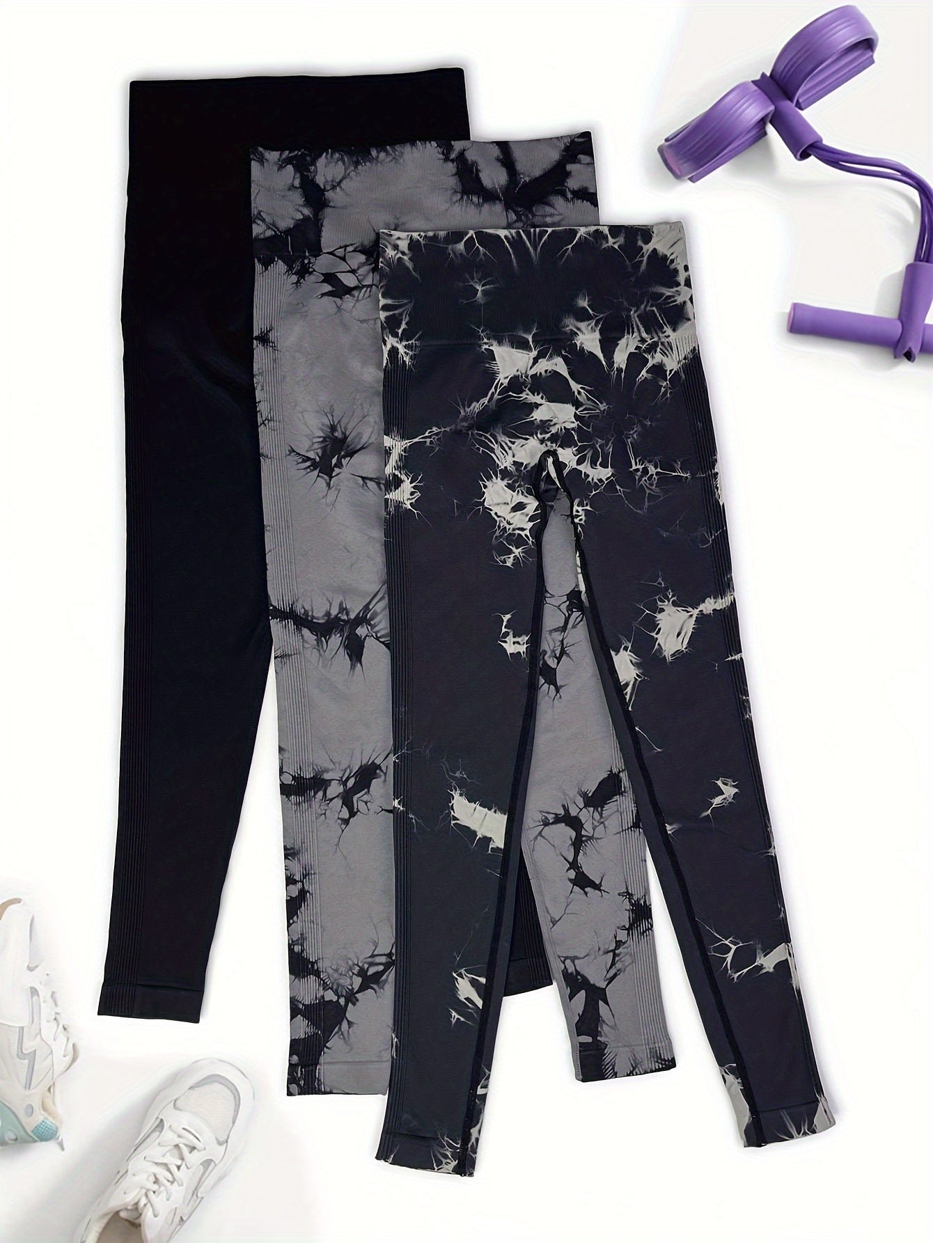3pcs Tie Dye Yoga Pants High Stretch Sports Leggings