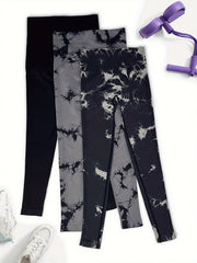 3pcs Tie Dye Yoga Pants High Stretch Sports Leggings