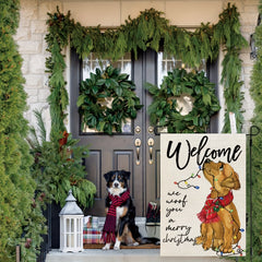Christmas Dog Garden Flag Double Sided Golden Retriever Burlap Winter Decoration