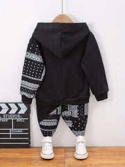 Boy's Paisley Pattern 2pcs Hoodie & Sweatpants Set for Spring Fall