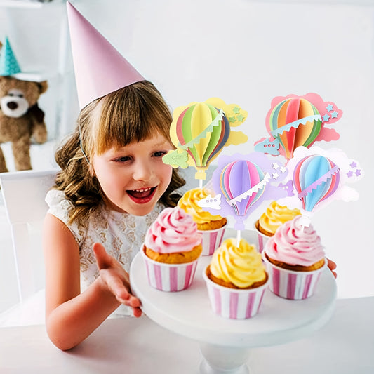6pcs Air Balloon Cloud 3D Paper Cake Toppers Cupcake Toppers
