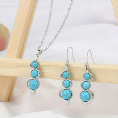 Vintage Silver Turquoise Earrings Necklace Set